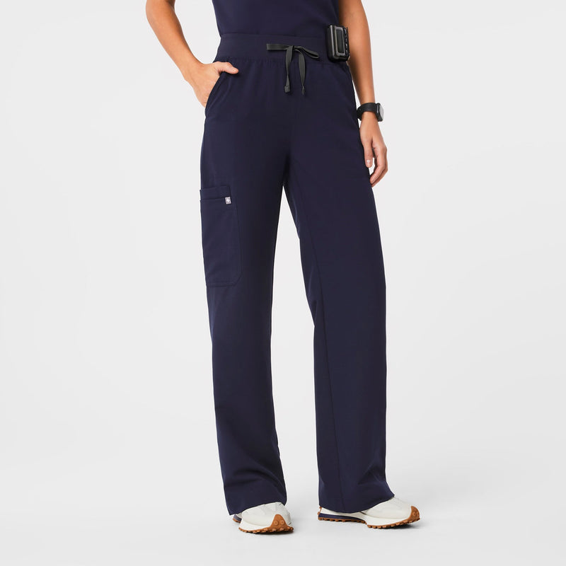 Isabel High-Rise Wide-Leg Scrub Trousers in Navy
