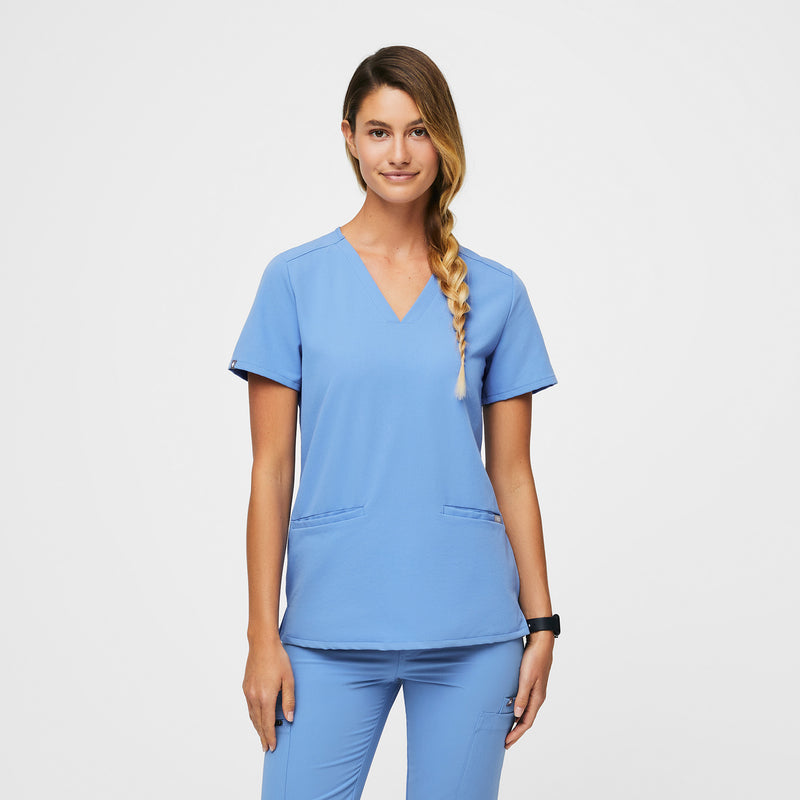 Casma Three-Pocket Scrub Top™ in Ceil Blue